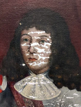 Portret op doek met gevulde lacunes, klaar voor de retouche